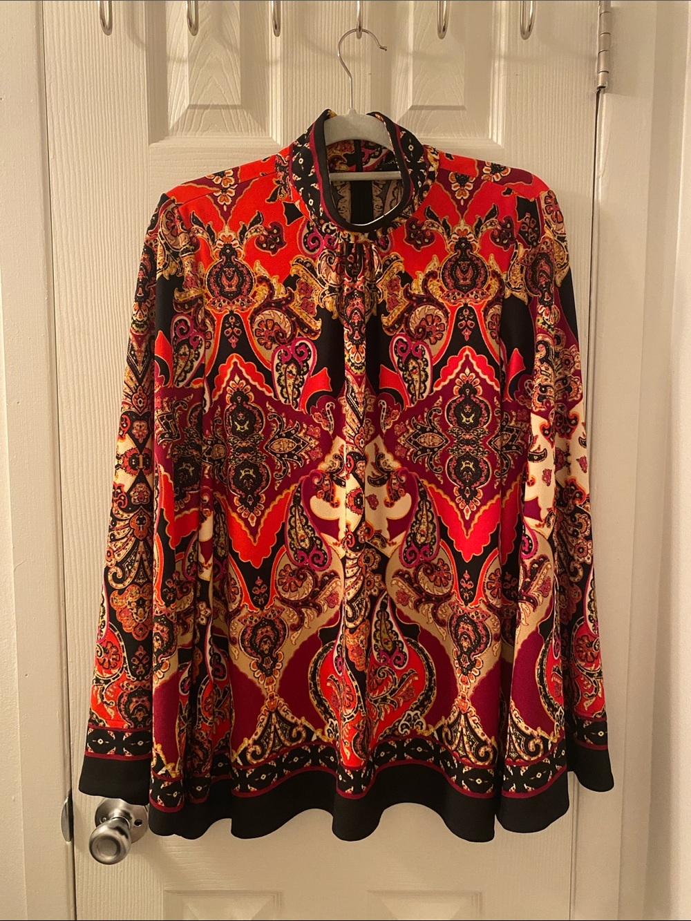 Marc Bouwer Red and Black Paisley-Print Blouse Artsy Size Large Retro